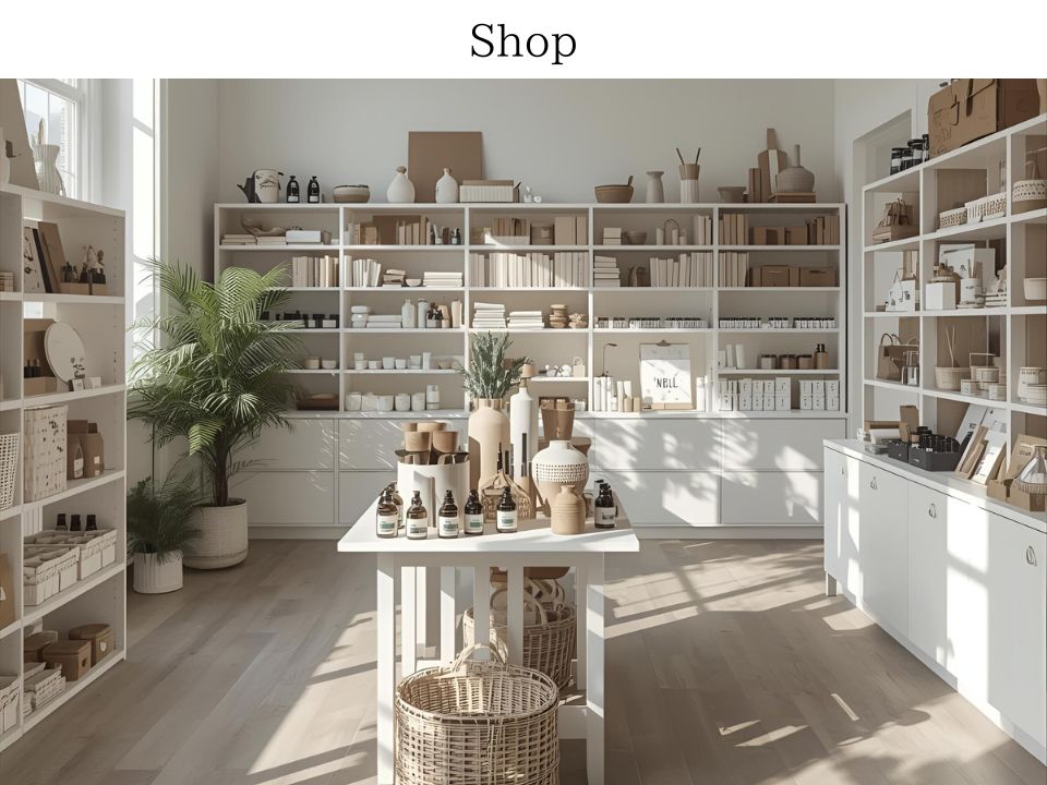 ショップの写真。壁一面に雑貨や本。部屋の真ん中にはテーブル。その上にもたくさんの雑貨。