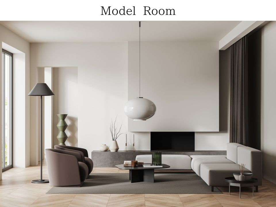 モデルルーム。ソファセット。スタンドライト。