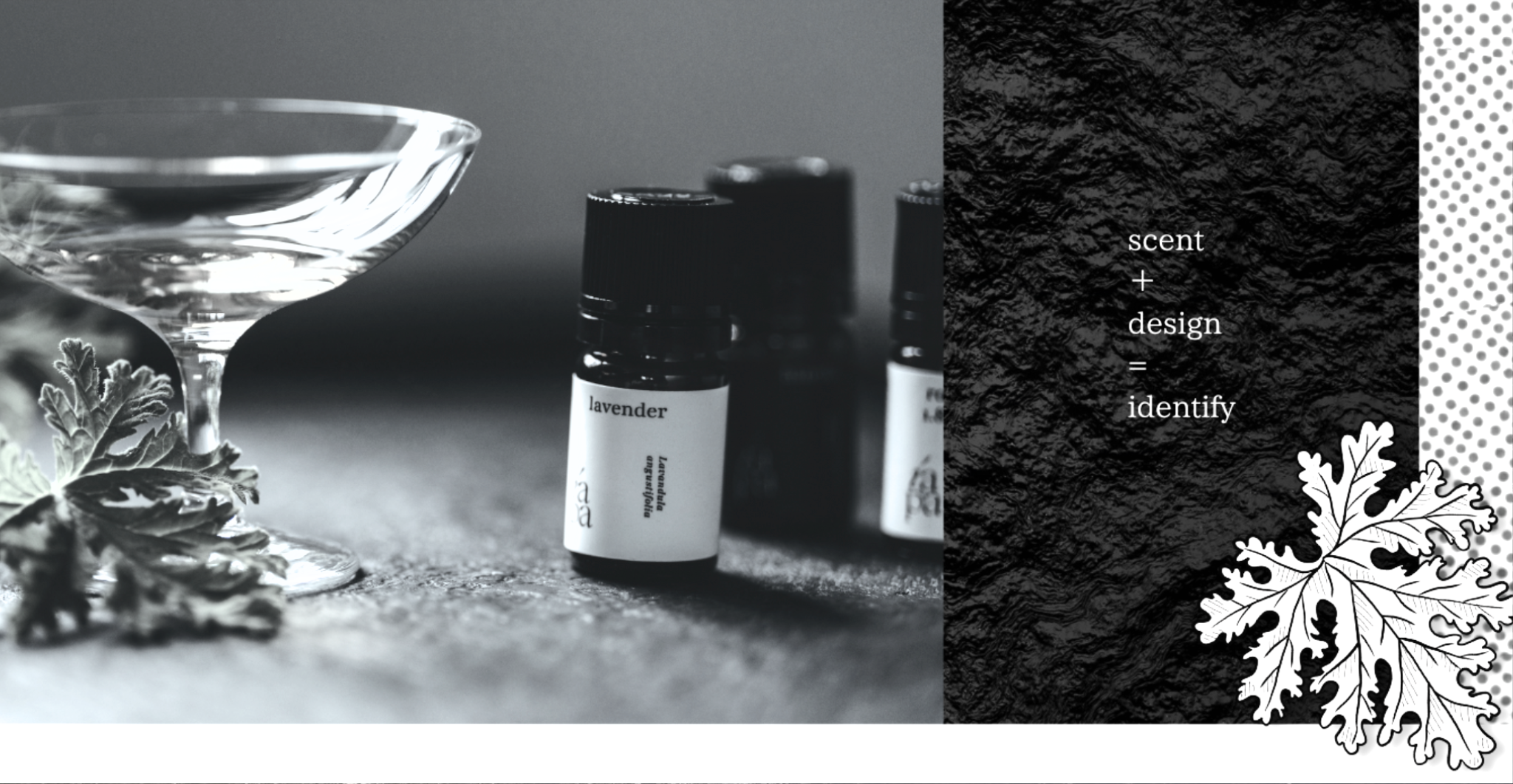 精油、、ワイングラス、ゼラニウムの葉のイラスト、サイトのTOP画像